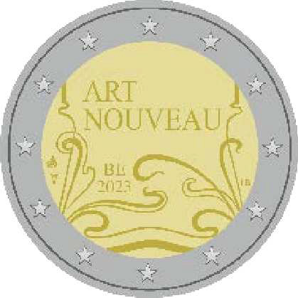 2 Euromunt van België uit 2023 met het motief jaar van de Art Nouveau in België