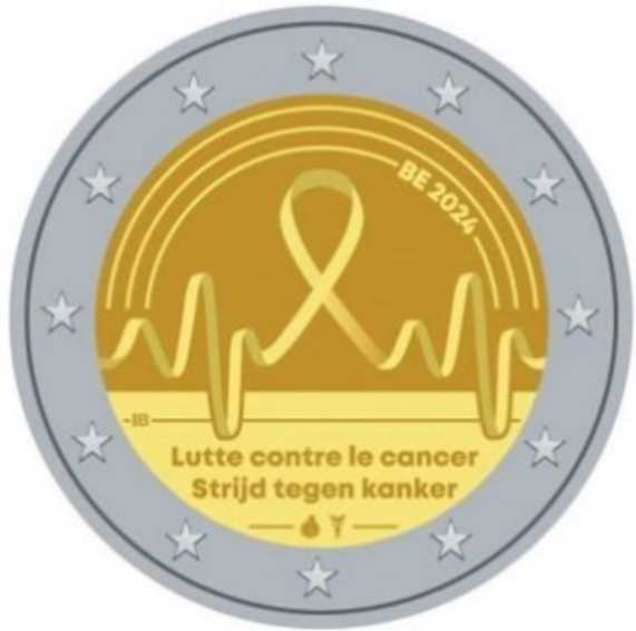 2 Euromunt van België uit 2024 met het motief Strijd tegen kanker in België