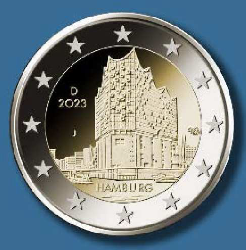 2 Euromunt van Duitsland uit 2023 met het motief de Elbphilharmonie in Hamburg