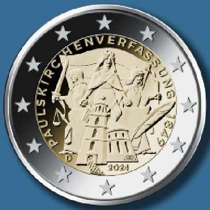 2 Euromunt van Duitsland uit 2024 met het motief 175 jaar Grondwet van de Pauluskerk