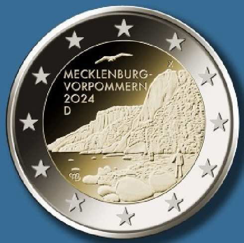 2 Euromunt van Duitsland uit 2024 met het motief Königsstuhl - Mecklenburg-Voor-Pommeren