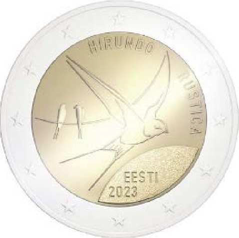 2 Euromunt van Estland uit 2023 met het motief Boerenzwaluw de nationale vogel van Estland