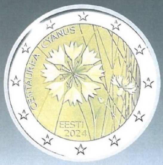2 Euromunt van Estland uit 2024 met het motief Korenbloem - Estse nationale bloem