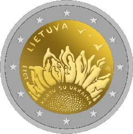 2 Euromunt van Litouen uit 2023 met het motief Samen met Oekraïne