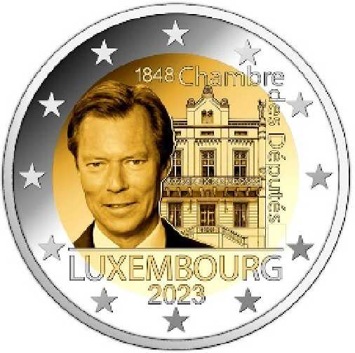 2 Euromunt van Luxemburg uit 2023 met het motief 175 jaar Luxemburgs parlement