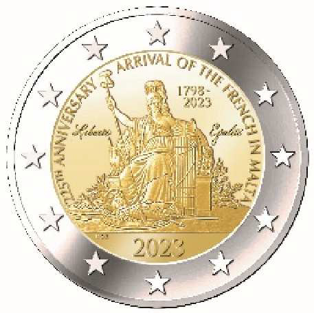 2 Euromunt van Malta uit 2023 met het motief aankomst van de Fransen op Malta in 1798
