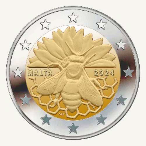 2 Euromunt van Malta uit 2024 met het motief de Maltese honingbij