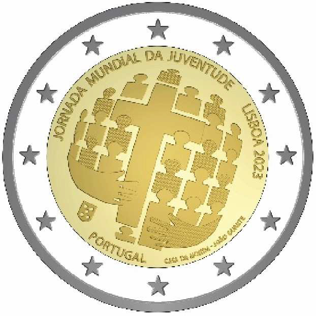 2 Euromunt van Portugal uit 2023 met het motief 37ste Wereldjongerendagen in Lissabon