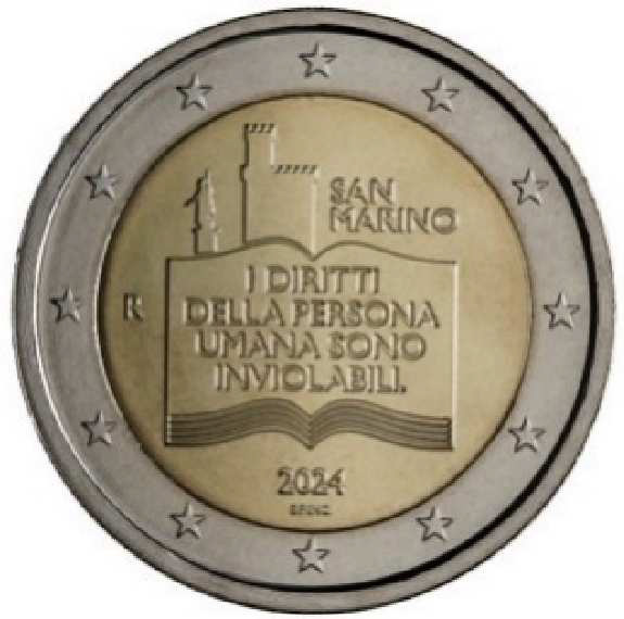 2 Euromunt van San Marino uit 2024 met het motief 50 jaar verklaring van de burgerrechten en de beginselen van San Marino