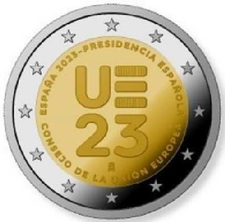 2 Euromunt van Spanje uit 2023 met het motief Voorzitterschap Europese Unie
