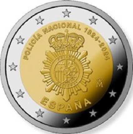 2 Euromunt van Spanje uit 2024 met het motief 200 jaar nationale politie